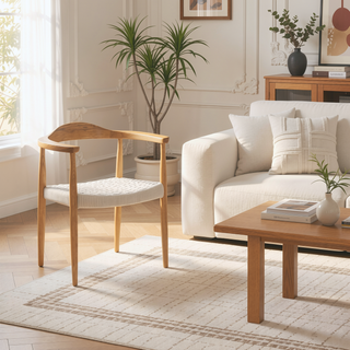 Sunvega Mid-Century Modern Club Chair with Ash Wood Frame and Flat Rope Weave
