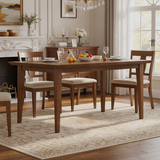 Sunvega Walnut Dining Table for 6 with Solid Wood Veneer Top and Tapered Legs