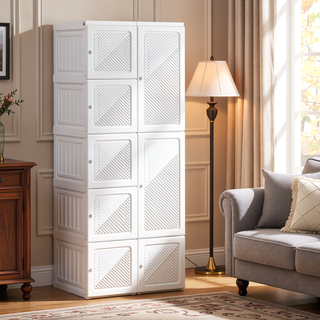 Sunvega Portable Wardrobe Closet with 8 Cube Compartments Hanging Rod and Magnet Doors