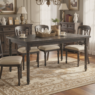 Sunvega Weathered Grey Rectangular Dining Table with Wood Turned Legs