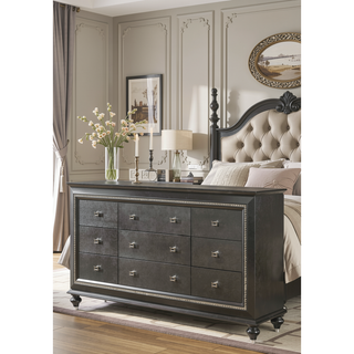 Sunvega Kaitlyn Metallic Gray Finish Wood Nightstand with Two Drawers and Crystal Trim