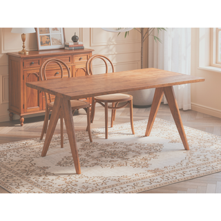 Sunvega Natural Dining Table with Wooden Legs for Stable and Durable Use