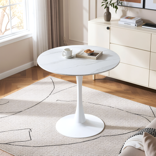 Sunvega Modern Round Dining Table with MDF Top and Sturdy Steel Base for Kitchen