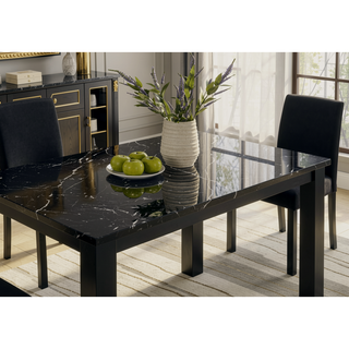 Sunvega Black Faux Marble Top Rectangular Dining Table with Strong Black Finish