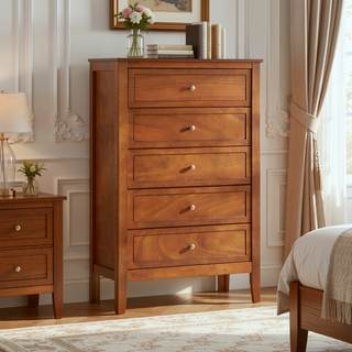 Sunvega Fully Assembled 6 Drawer Dresser with French Dovetail Wood Veneer Finish