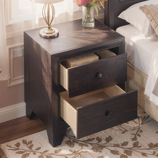 Sunvega Espresso Finish Two-Drawer Nightstand with Wooden Legs for Bedroom