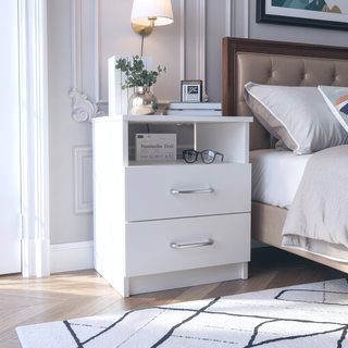 Sunvega 19.9 Inch High Nightstand with Two Drawers and One Open Shelf