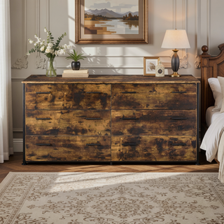 Sunvega Industrial Style Dresser with Rustic Oak and Black Finish
