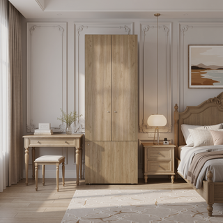 Sunvega Macadamia Wood Closet System with 3 Doors and 5 Shelves for Bedroom