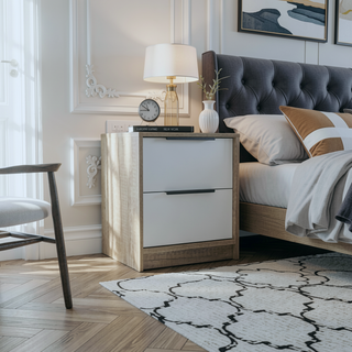 Sunvega Light Gray Nightstand with Two Drawers and Metal Handles for Bedroom