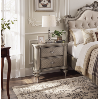 Sunvega Luxury Classic Antique Silver Champagne Finish 2-Drawer Nightstand Bedside Table