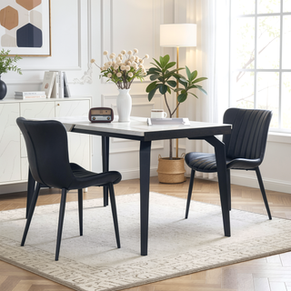 Sunvega Set of 2 Black Faux Leather Mid-Century Modern Armless Dining Chairs