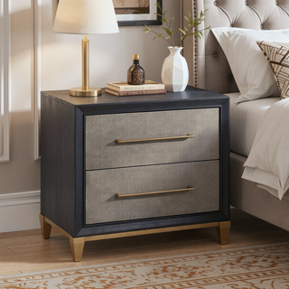 Sunvega Contemporary Dark Wood Nightstand with Brushed Gold Hardware and Tapered Legs