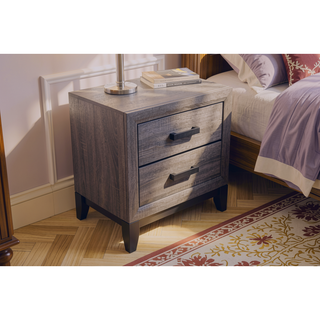 Sunvega Contemporary Rustic Gray Wood Nightstand with Two Smooth Gliding Drawers