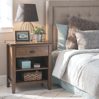 Sunvega Rustic Natural Aged Brown Solid Wood Handcrafted Bedside Table with Drawer