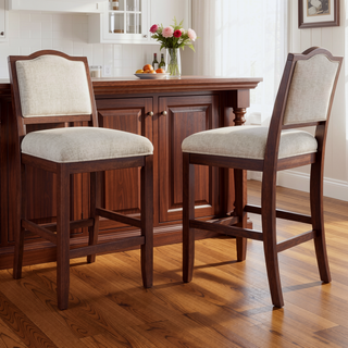 Sunvega Set of 2 Rustic Rubber Wood Bar Stools with Ergonomic Backrest for Kitchen Island