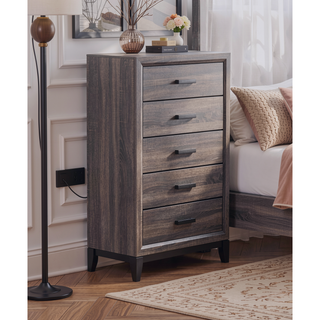 Sunvega Foil Grey Finish Chest with Black Hardware and 5 Drawers