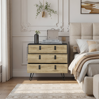 Sunvega Modern Dresser with 3 Drawers and Hairpin Legs for Bedroom Storage