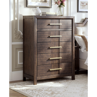 Sunvega Modern 5-Drawer Chest with Silver Handles and Wood Construction