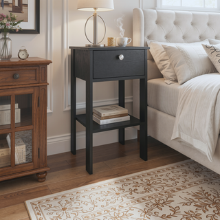 Sunvega Compact Black Wengue Nightstand with 1 Drawer and Open Shelf