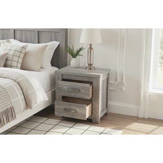 Sunvega Light Gray Oak Wood Nightstand with Dimensions 24 x 17 x 25 Inches