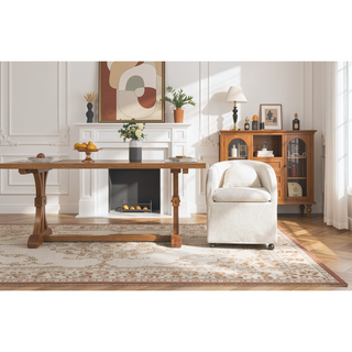 Sunvega Chenille Fabric Dining Arm Chair with Upholstered Back Cushion and Universal Wheels