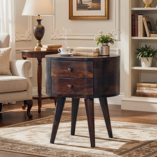 Sunvega Light Walnut Solid Mango Wood Bedside Table with Two Drawers