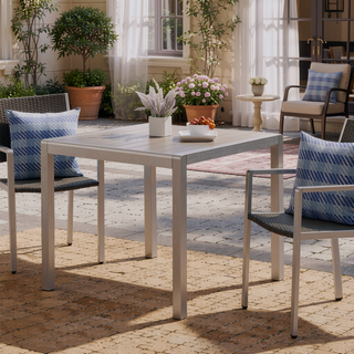 Sunvega Silver Gray Anodized Aluminum Faux Wood Square Patio Dining Table