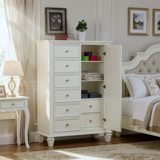 Sunvega Cream White 8-Drawer Chest with Cabinet Door and Brushed Nickel Hardware