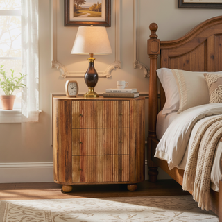 Sunvega Solid Mango Wood Soba Ball Chest with 3 Drawers and Oak Finish