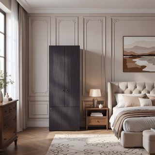 Sunvega Wenge Tall Wardrobe Cabinet with Hanging Rod and 4 Shelves for Bedroom