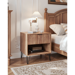 Sunvega Modern Glam Nightstand with Gold Metal Legs and Textured Drawer
