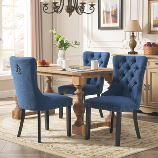 Sunvega Modern High-end Tufted Linen Upholstered Dining Chair with Wood Legs Nailhead Trim