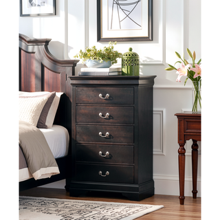 Sunvega Black Finish 5 Drawer Chest with Metal Glides and Nickel Handles