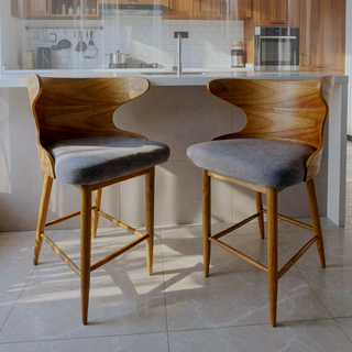 Sunvega Mid-Century Upholstered Rubberwood Bar Stools Set of Two