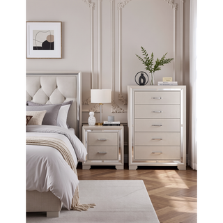 Sunvega Elegant Silver Champagne Nightstand with Two Ample Drawers for Snug Areas
