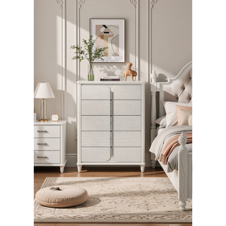 Sunvega Sleek Modern Nightstand with Two Spacious Drawers in Pearl White Finish