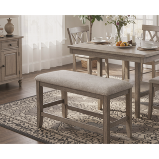 Sunvega Farmhouse Style Upholstered Cushion Seat Counter Height Bench with Footrest
