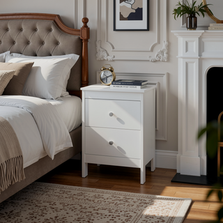 Sunvega White Nightstand with Two Smooth-Glide Drawers for Bedroom Storage