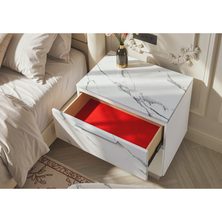 Sunvega Mist Nightstand with Two-Tone High-Gloss Marble Lacquer Finish and Two Spacious Drawers