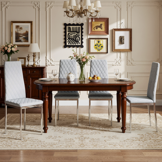 Sunvega Modern Minimalist Dining Chairs Set of 4 with PU Seat and Silver Metal Legs