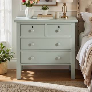 Sunvega Antique White Nightstand with 4 Drawers and Faux Keyhole Accents
