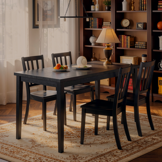 Sunvega Black Finish Dining Table with Wooden Top for 4 Seats