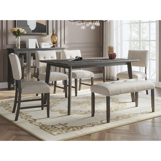Sunvega Vintage Rectangular Dining Table for Six with Rubberwood Legs and Anti-Scratch Feet