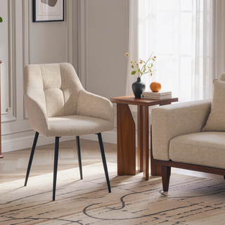 Sunvega Modern Beige Upholstered Dining Chairs with Wide Seat and Backrest