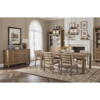 Sunvega Elm Veneer Modern Dining Table with Leaf for 6 Seats and Rounded Sides