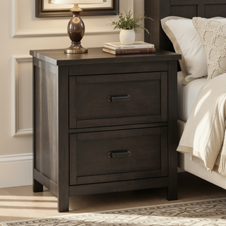 Sunvega Transitional Style Dark Cherry Finish Wood Nightstand with 2 Dovetail Drawers