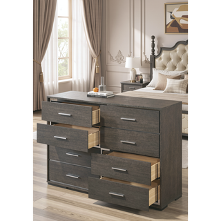 Sunvega 8 Drawer Gray Oak Finish Dresser with Undermount Glide System