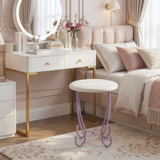 Sunvega Elegant Butterfly Design White PU Leather Finish Vanity Set with Stool