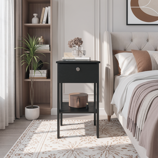 Sunvega Modern Wenge Nightstand with One Drawer and Open Shelf for Bedroom